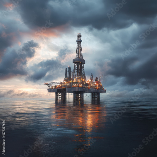 Oil rig operations amidst stormy seas offshore photography marine environment aerial view energy exploration