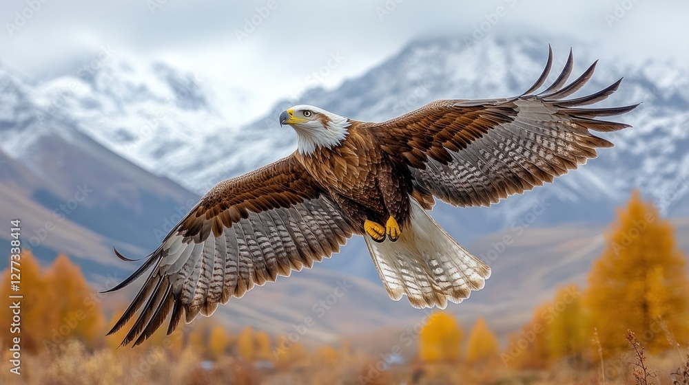 Fototapeta premium Majestic Eagle Soaring Over Autumn Mountains