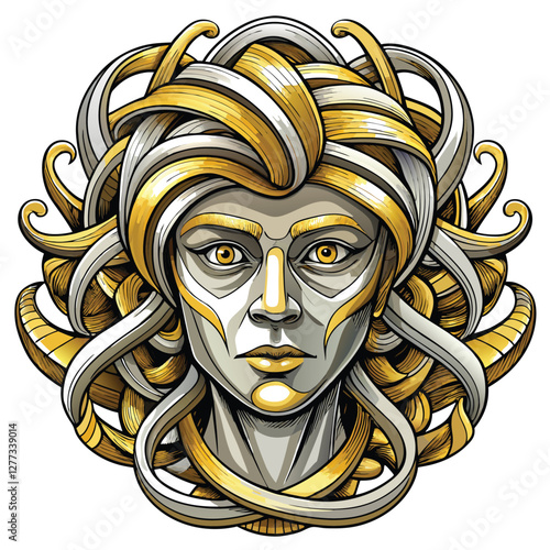 Generate a surreal portrait a human face formed entirely from intricately interwoven, constantly fluctuating golden spirals.  High detail, 8k resolution.