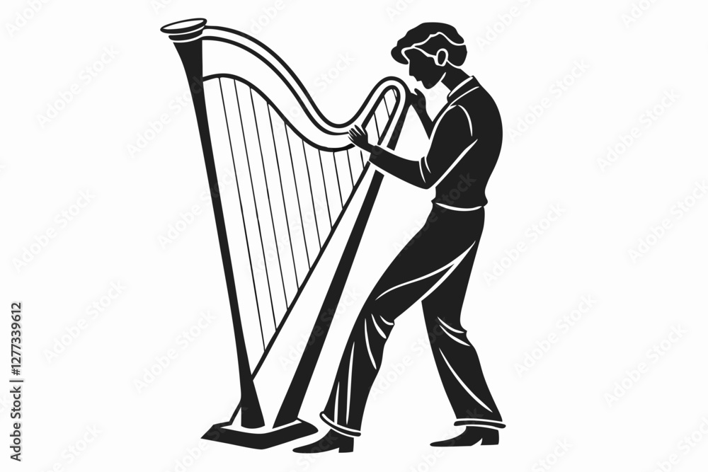 Obraz premium Harp man silhouette vector illustration