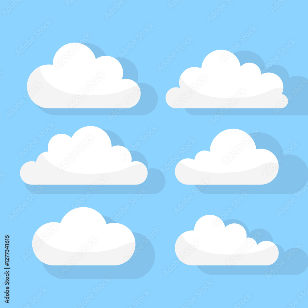 Clouds set. Sky background. White fluffy shapes. Vector collection.