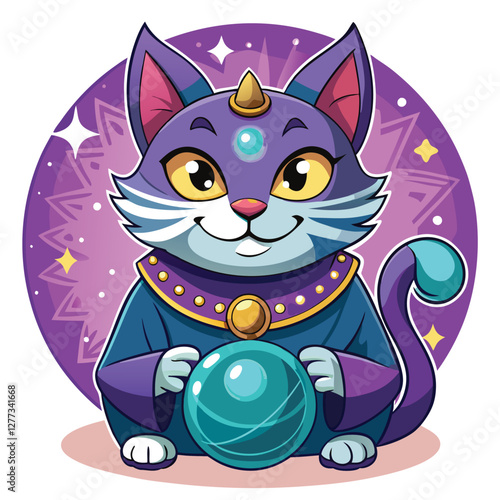 A mystical black cat, eyes glowing, gazes intently into a crystal ball, predicting the future.  Intricate details, magical atmosphere.
