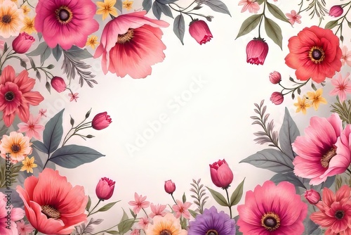 Wallpaper Mural Beautiful Floral Border Design with Pink and Red Flowers Torontodigital.ca