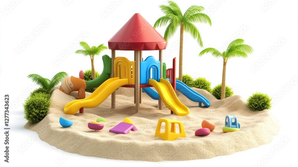 custom made wallpaper toronto digitalTropical Playground Paradise: A Colorful Kids' Play Area on a Sandy Island