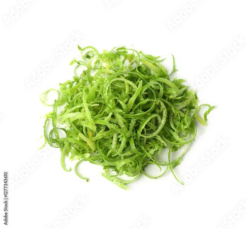 Fotografía Pile of fresh lime zest isolated on white, top view
