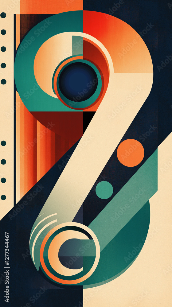 Vertical number nine with geometric shapes