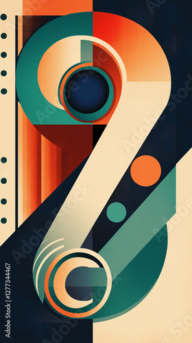 Vertical number nine with geometric shapes