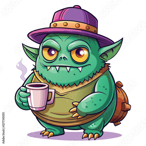 Illustrate a grumpy, adorable, one-eyed cyclops with a comically oversized single tear rolling down its cheek.