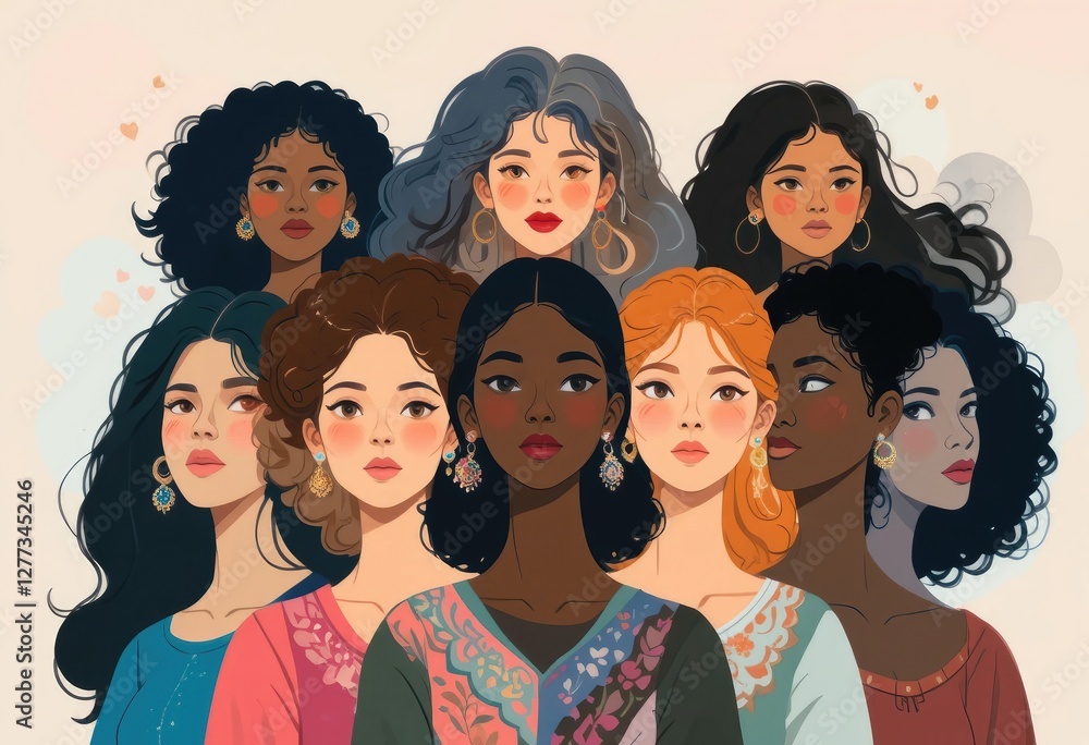 Diverse Group of Women Standing Together Expressing Unity and Female Empowerment Diverse Group of Women Standing Together Expressing Unity and Female Empowerment