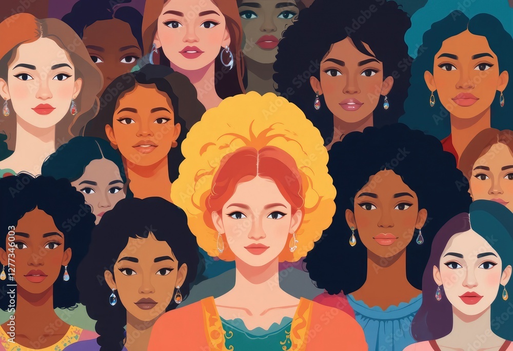 Diverse Women Group Portrait with Illustration Style for Cultural Representation Diverse Women Group Portrait with Illustration Style for Cultural Representation
