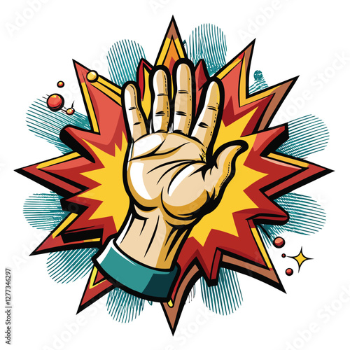 A hand emerges from a fractured speech bubble, symbolizing breaking free from communication barriers or societal constraints.