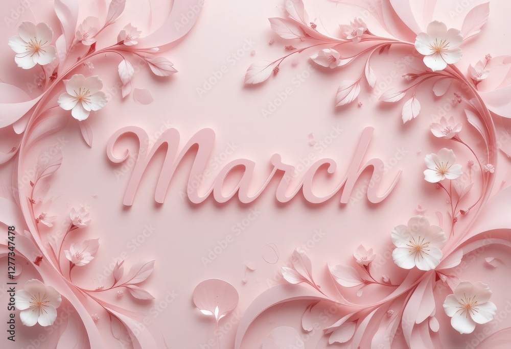 Obraz premium Elegant Pink March Month Illustration with Floral Accents and Soft Texture