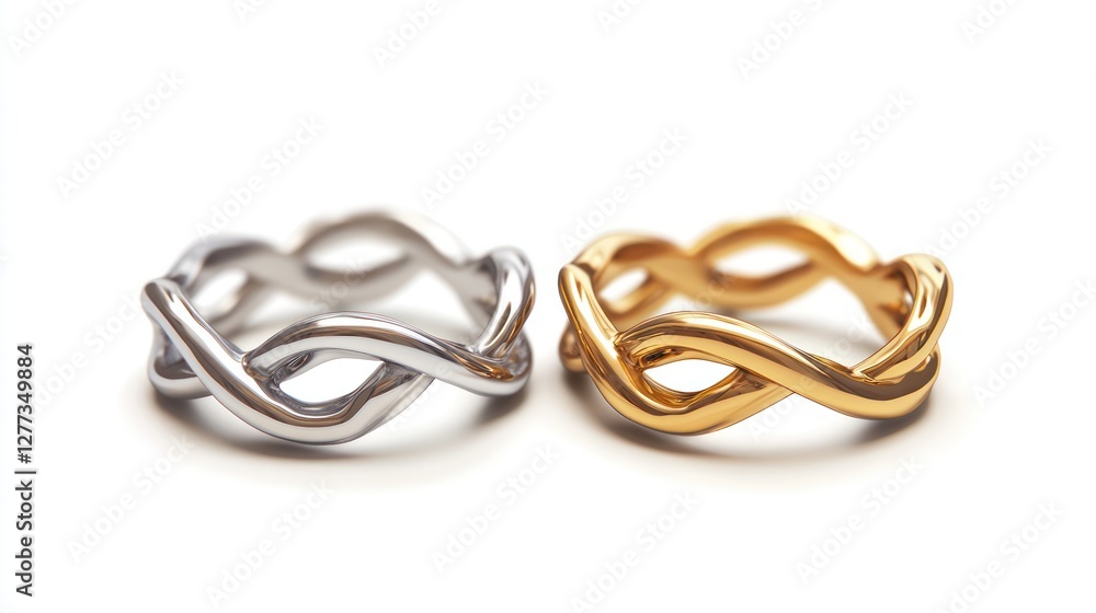 Fototapeta premium Elegant Intertwined Rings: Gold and Silver Bands