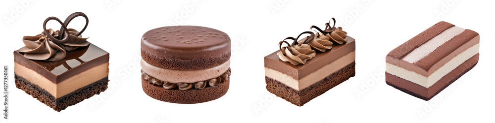 Isolated png sponge cake. A selection of elegantly crafted chocolate desserts, showcasing various shapes, layers, and decorative elements. Isolated png sponge cake. A selection of elegantly crafted chocolate desserts, showcasing various shapes, layers, and decorative elements.