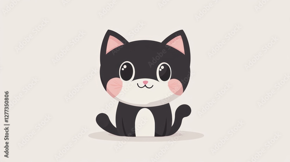 Cute black and white cartoon cat sitting. Cute black and white cartoon cat sitting.