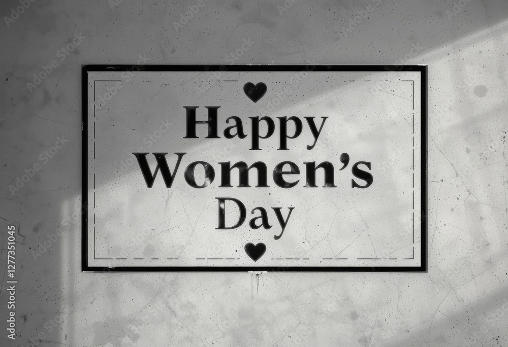 Fototapeta premium Happy Women's Day Message with Hearts on Textured Wall Background