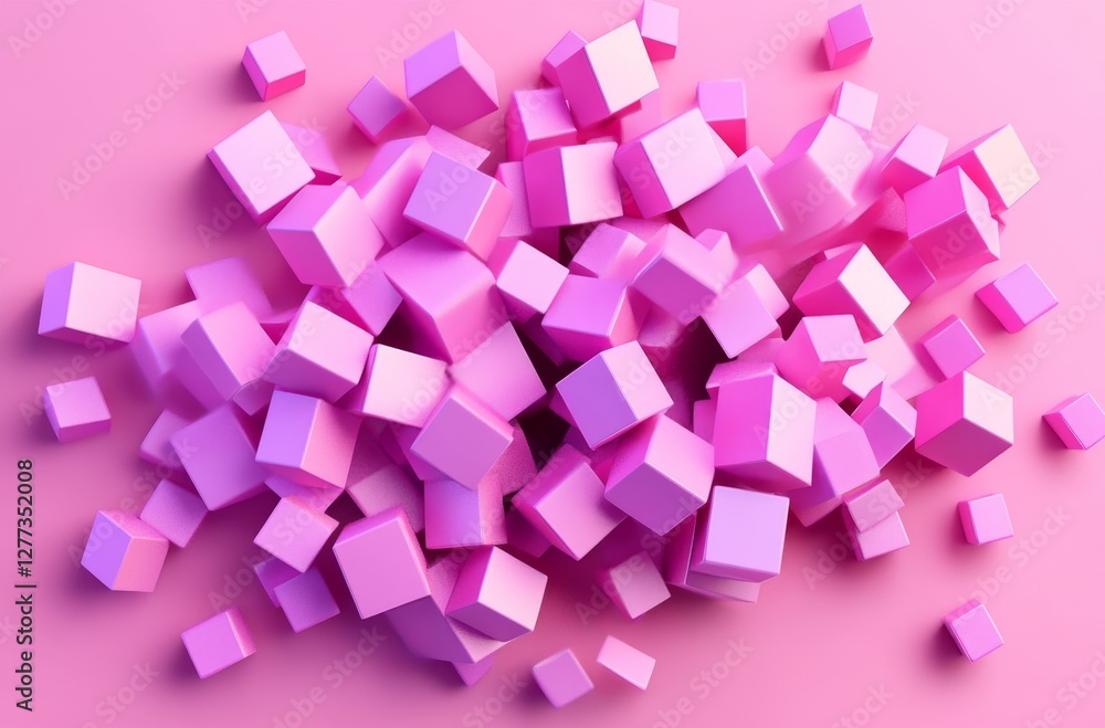 Pink 3D cubes explosion on a pink background Pink 3D cubes explosion on a pink background