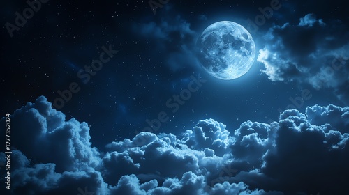 A moonlit sky with textured clouds, ethereal glow, and twinkling stars. Evokes serenity and mystery, perfect for atmospheric and celestial-themed projects.