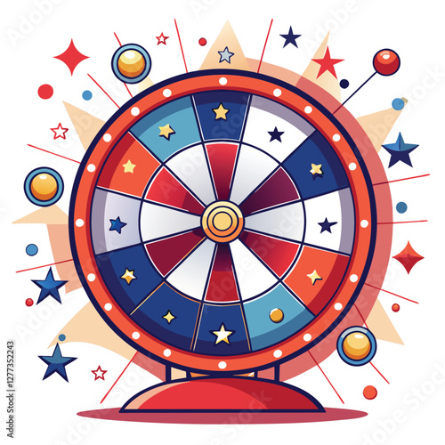 A vibrant, spinning lottery wheel, glittering with numerous sparkles, set against a dark background.  The wheel shows colorful numbered sections.