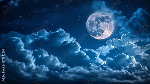 A moonlit sky with textured clouds, ethereal glow, and twinkling stars. Evokes serenity and mystery, perfect for atmospheric and celestial-themed projects.