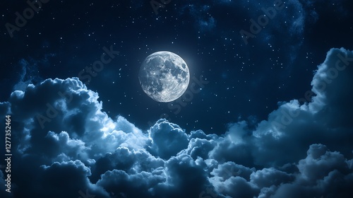 A moonlit sky with textured clouds, ethereal glow, and twinkling stars. Evokes serenity and mystery, perfect for atmospheric and celestial-themed projects.