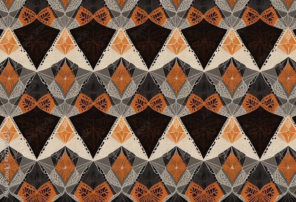 Fototapeta premium Geometric Pattern with Abstract Floral Elements in Muted Earth Tones
