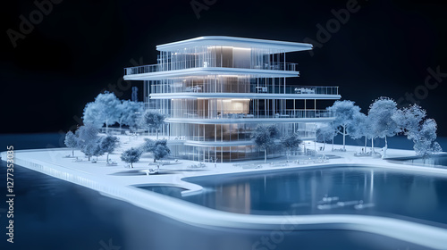 Modern Architecture in Blue and White Tone