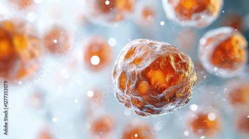 Aging cells under magnification in a clean laboratory. Featuring molecular decay and biological aging