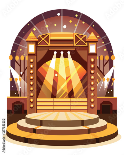 Stylized theatrical stage with dramatic spotlight illumination; empty stage, abstract design.
