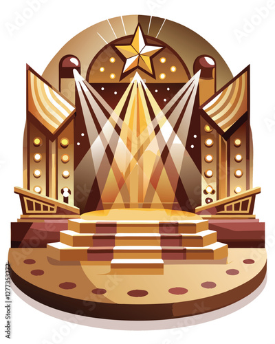 Create a stylized theatrical stage bathed in dramatic spotlight illumination, showcasing a minimalist design.  Focus on the lighting effects.