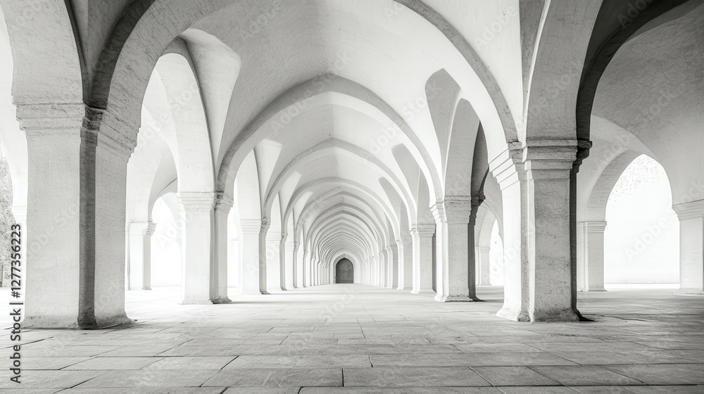 Serene Architectural Gallery with Elegant Arches and Soft Lighting Serene Architectural Gallery with Elegant Arches and Soft Lighting