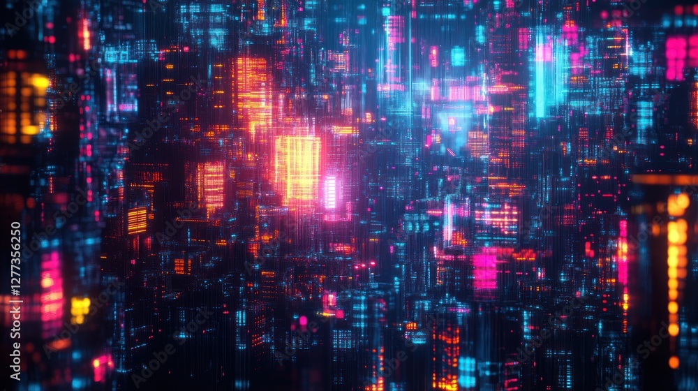 Neon Digital Cityscape: A vibrant, futuristic digital art piece depicting a sprawling metropolis of glowing neon structures and vibrant colors. Neon Digital Cityscape: A vibrant, futuristic digital art piece depicting a sprawling metropolis of glowing neon structures and vibrant colors.