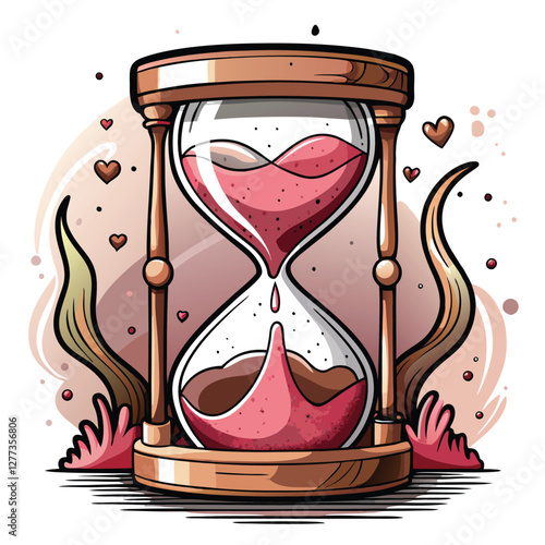 An hourglass where the sand meticulously forms the shape of a majestic phoenix rising from the ashes.