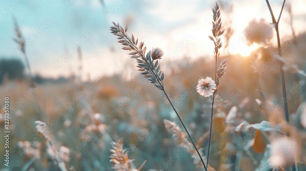 Serene Sunset Meadow Wildflowers Grasses Golden Hour Serene Sunset Meadow Wildflowers Grasses Golden Hour