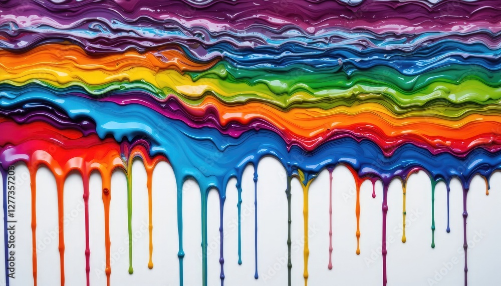 Fototapeta premium Colorful Paint Dripping Background - Abstract Rainbow Flowing Texture Design