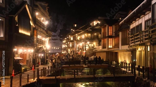 冬の銀山温泉・夜景・川の音（山形県・尾花沢市）