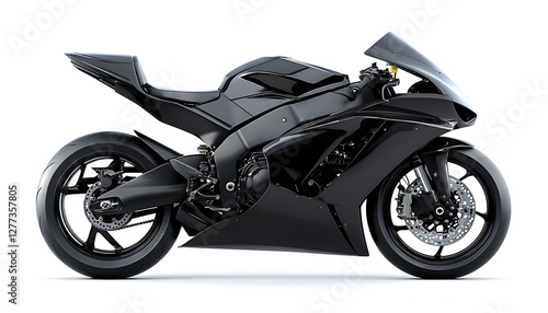 Sleek modern black sportbike stands against a bright white background