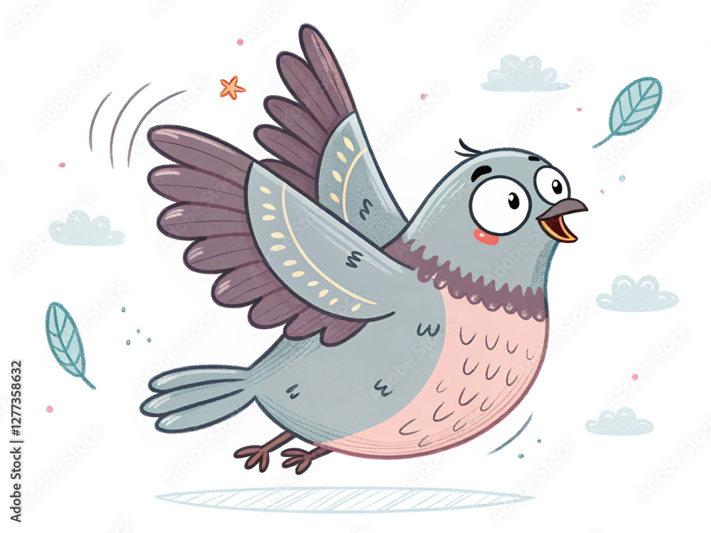 Fototapeta premium dove with heart. Vector illustration cute hand drawn cartoon character with isolated on white 