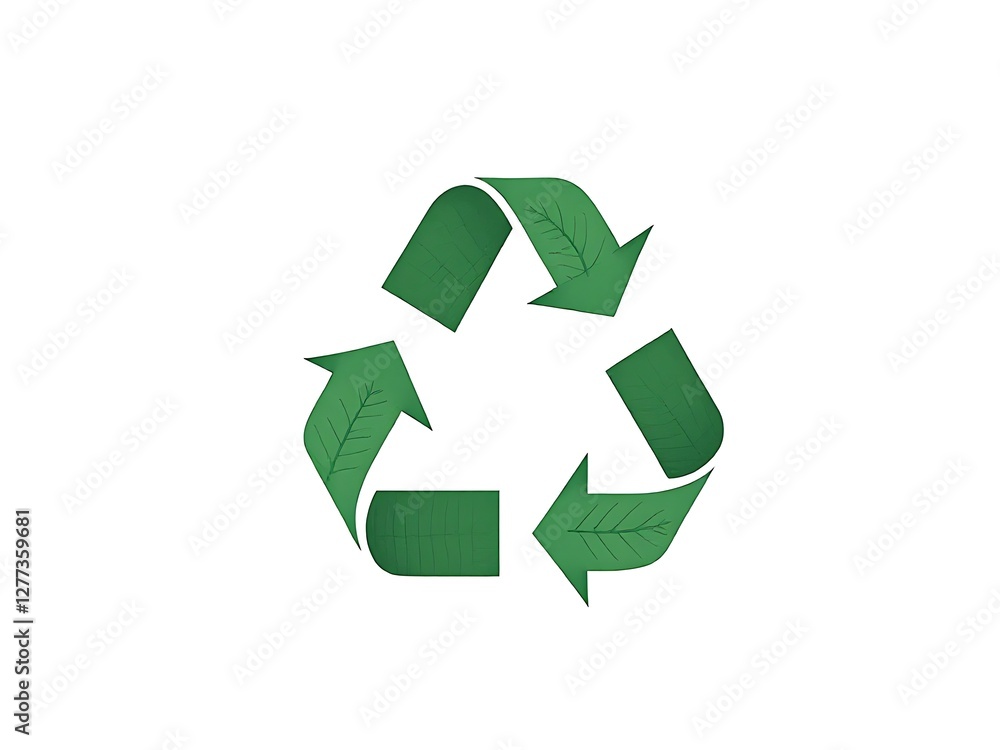 Green Recycle Symbol Crafted with Leaf Accents for Sustainable Practices and Environmental Conservation Green Recycle Symbol Crafted with Leaf Accents for Sustainable Practices and Environmental Conservation