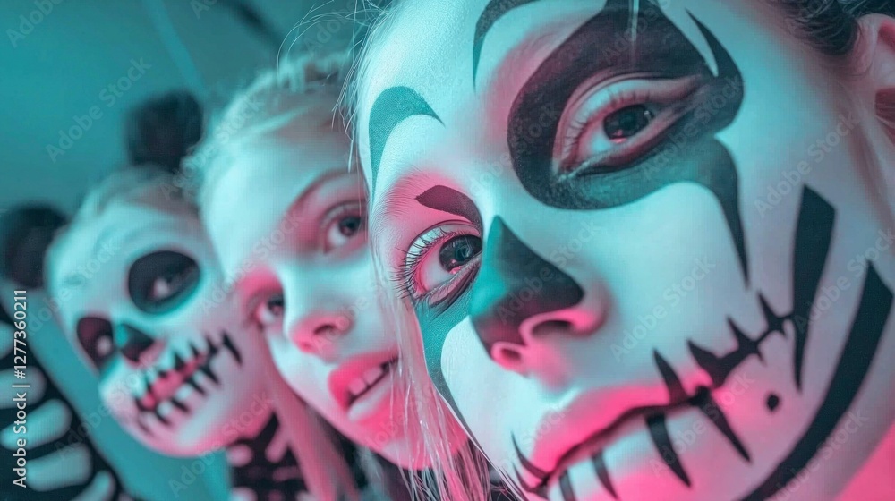 Fototapeta premium Kids Halloween Costumes Face Paint Spooky Fun Festive Celebration