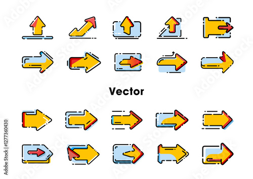 Vector arrows. Slightly elaborate arrow sign in yellow and red and lines.