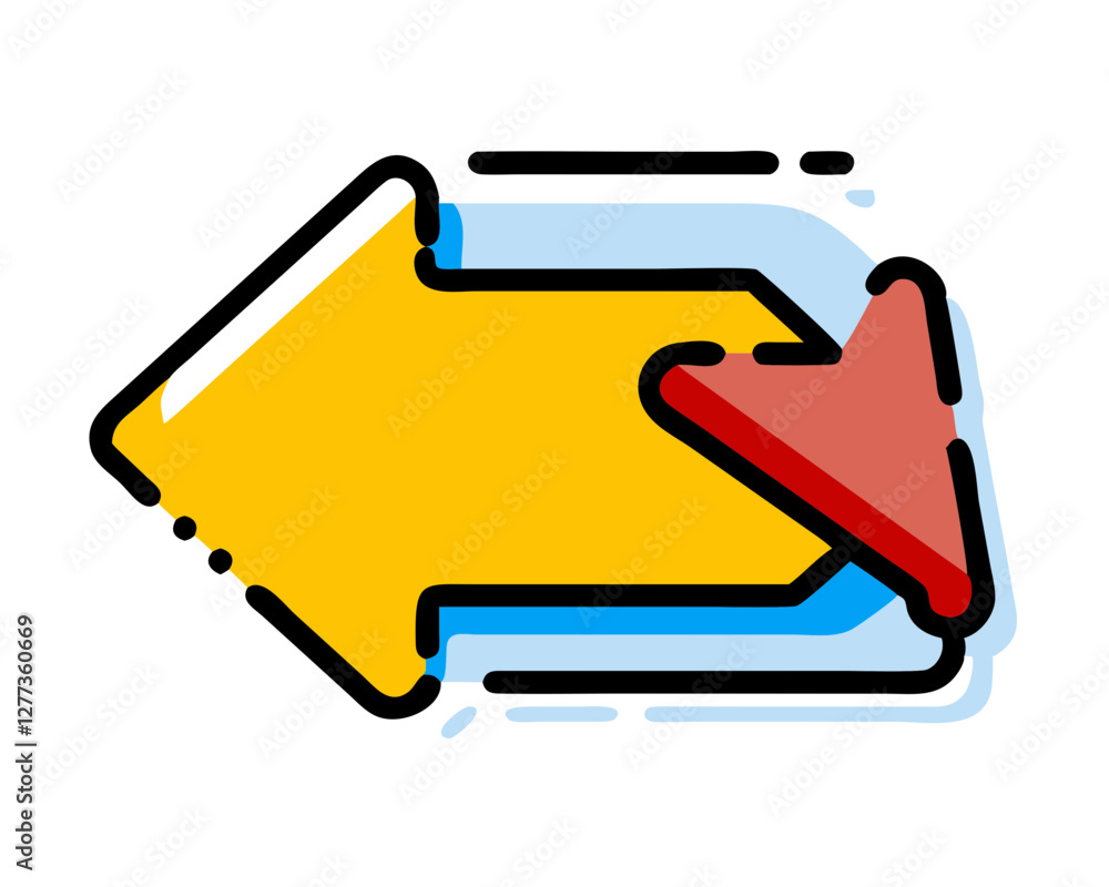 Vector arrows. Slightly elaborate arrow sign in yellow and red and lines. Vector arrows. Slightly elaborate arrow sign in yellow and red and lines.