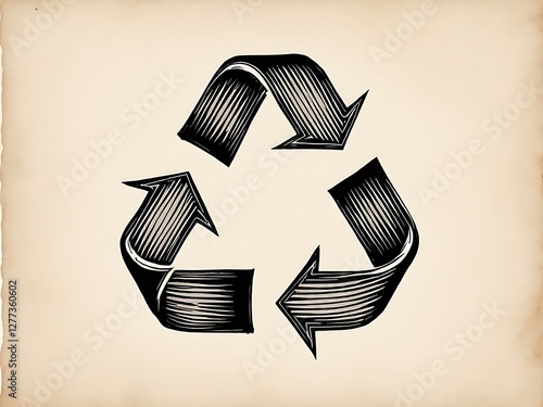 Woodcut Style Recycling Symbol Depicting Eco Consciousness and Environmental Responsibility Design
