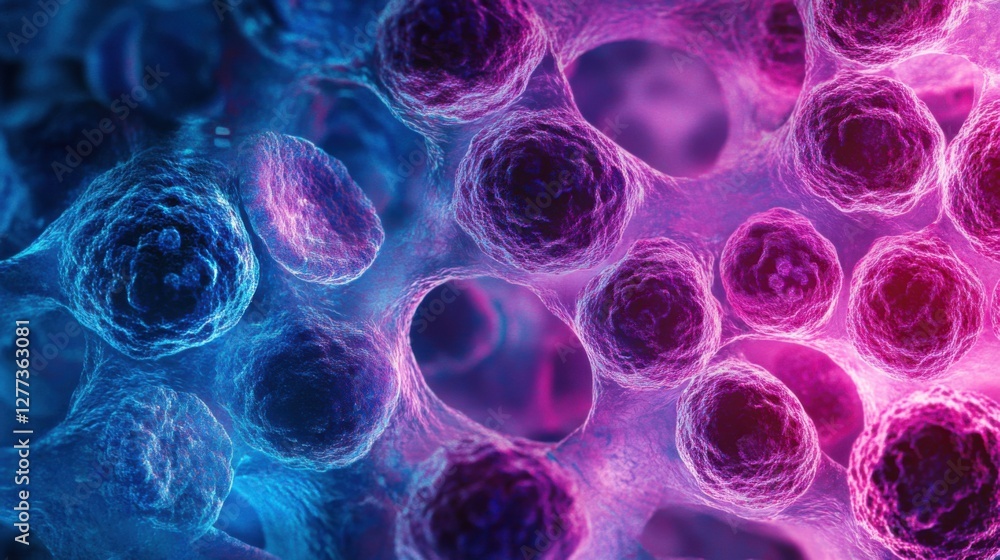 Aging cells under the microscope in a research lab. Featuring senescence and cell division Aging cells under the microscope in a research lab. Featuring senescence and cell division