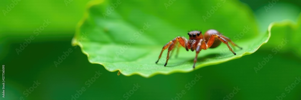 a spider crawling on the underside of a large green leaf, arachnids, , arthropods a spider crawling on the underside of a large green leaf, arachnids, , arthropods