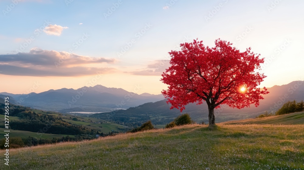 Springtime beauty with a heart-shaped tree at sunset Springtime beauty with a heart-shaped tree at sunset