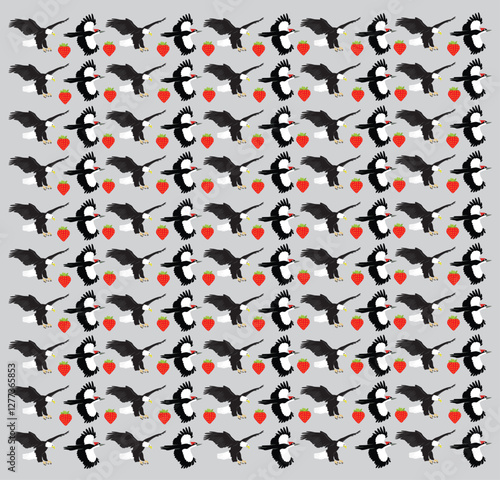 eagle, woodpecker with fruit as a pattern background