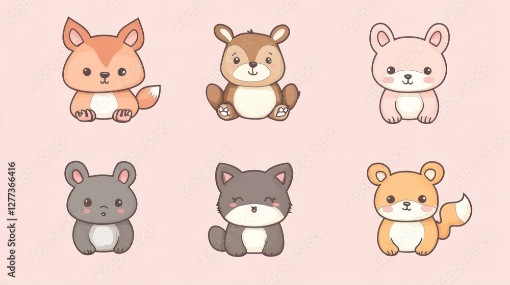 custom made wallpaper toronto digitalCute cartoon animal characters collection. 