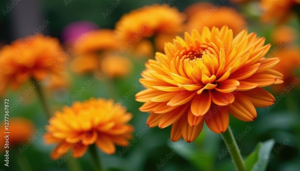 Full bloom chrysanthemum flowers in a garden with orange hues, blooms, garden Full bloom chrysanthemum flowers in a garden with orange hues, blooms, garden