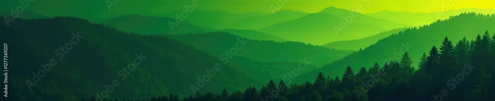 Fototapeta premium Navy blue to green gradient with horizontal yellow stripes, forest, gradient, natural